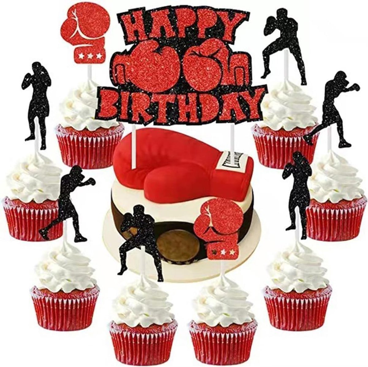 3 sets doosjes taartdecoratie boxing cake topper boxer handschoenen cupcake voor sport thema's kinderverjaardag party decoratie