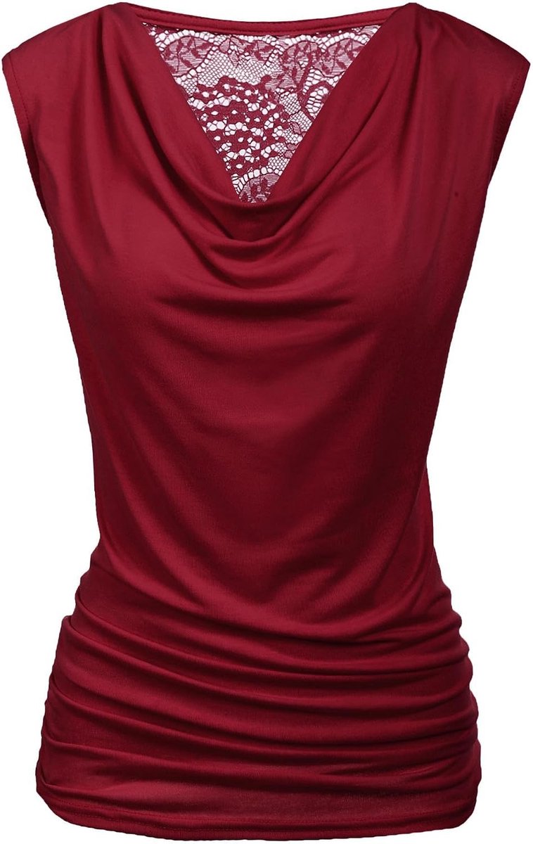 Tanktop dames V-hals blouse waterval shirt mouwloos bovenstuk zomer blouse casual plooien kant vest basic tanktops