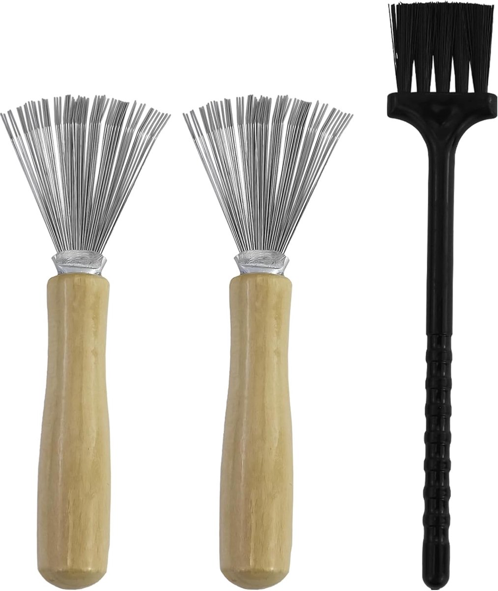 Thijox - 2 Stuks Haarborstelreiniger met Houten Handvat, Ergonomische Kam-Reinigingsborstel met Kleine Borstel voor Thuis, Reizen en Kam Tapijten