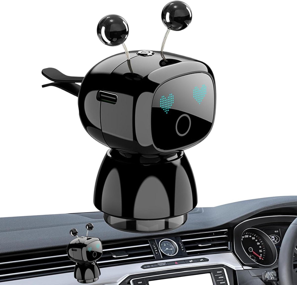 Robot Luchtverfrisser - Ventilatieclip Auto - Auto Interieur - Antislip Design - 6.5 x 6.5 x 13.5 cm - Zilver