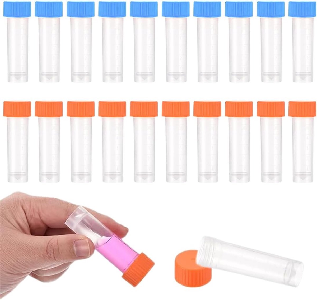 Set van 20 Monsterbuizen 5 ml met Deksel en Gegradueerde Markeringen voor Laboratorium Experimenten, Ideaal voor Chemische Analyses en Monsters Opslaan
