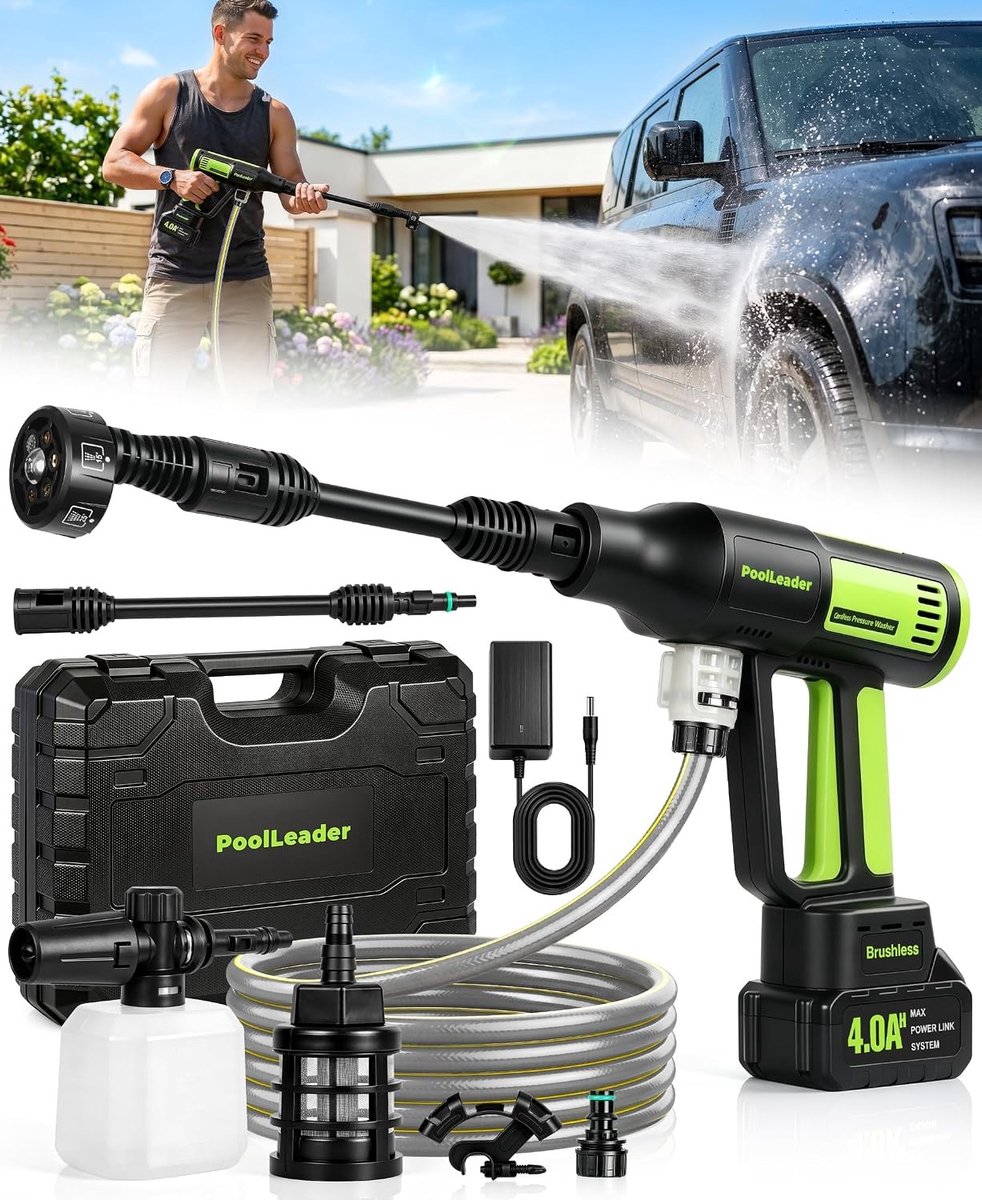Draadloze Accu-Hogedrukreiniger - 50 Bar Druk - Borstelloze Motor - 6-in-1 Mondstuk - Voor Auto's en Terrassen