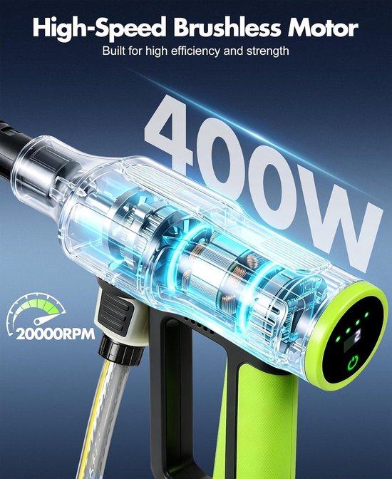 Draadloze Accu-Hogedrukreiniger - 50 Bar Druk - Borstelloze Motor - 6-in-1 Mondstuk - Voor Auto's en Terrassen — afbeelding 2