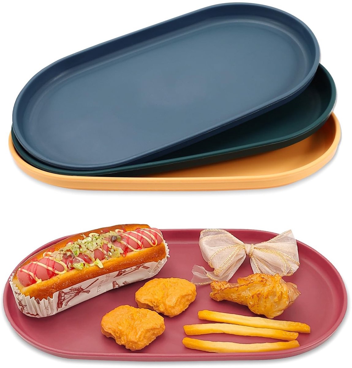 Omgoods - Set van 4 Ovalen Dienbladen voor Snacks en Desserts