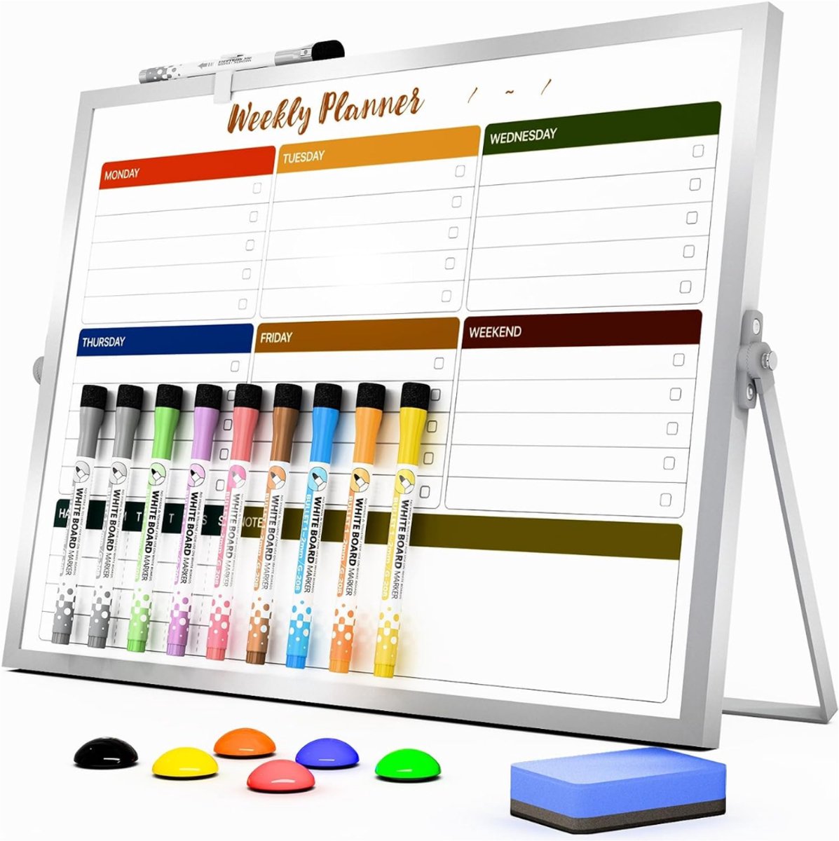 SNJY® Weekplanner Whiteboard - Familie Weekplanner - Weekplanner Magnetisch - Inclusief Markers en Magneten - 40x30 cm - Wit