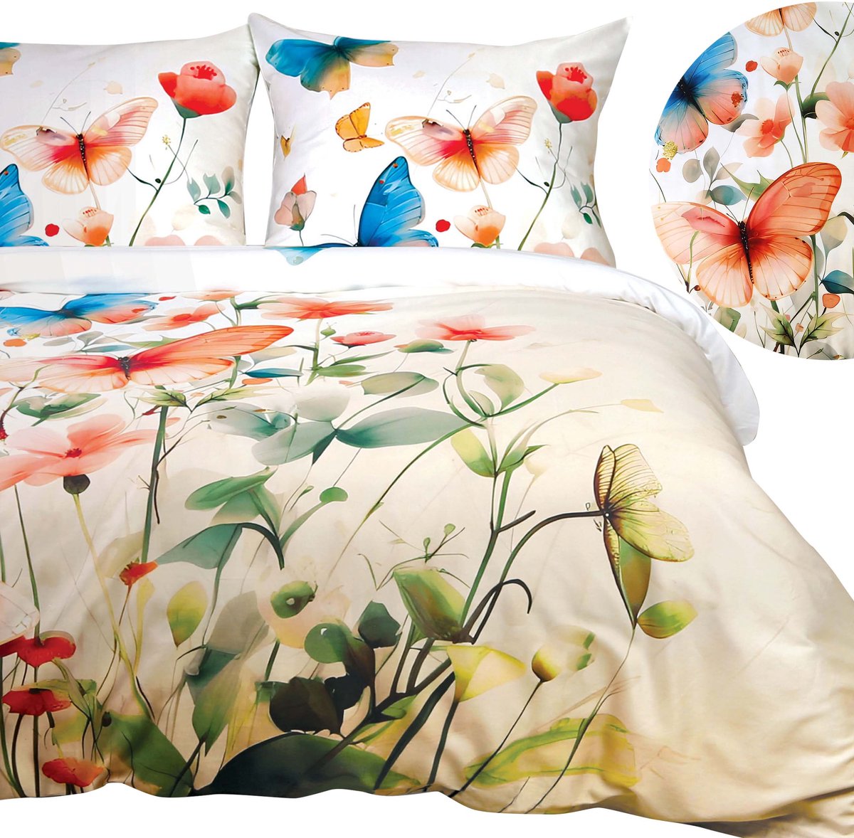 Darymex Satynlove Premium - Dekbedovertrekset - 100% Katoen Satijn - Pastel Bloemen & Vlinders - Met Ritssluiting