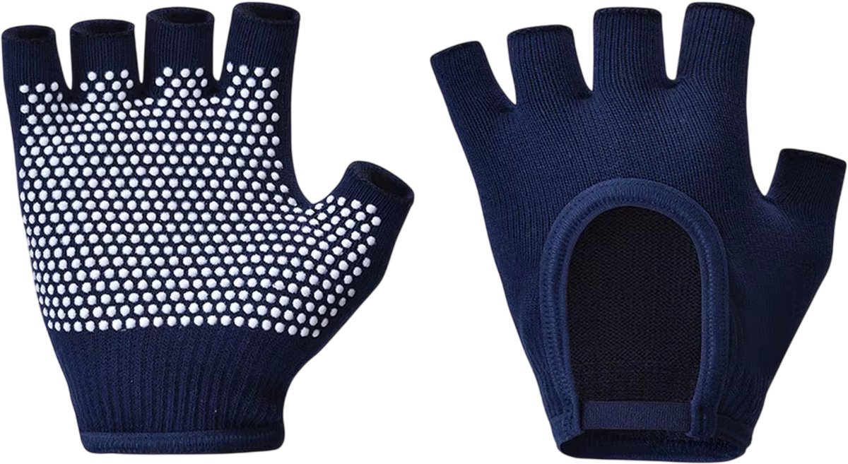 Antislip Yoga Handschoenen Dames – Half Finger Grip Handschoenen voor Pilates, Fitness, Gym & Workout - marineblauw