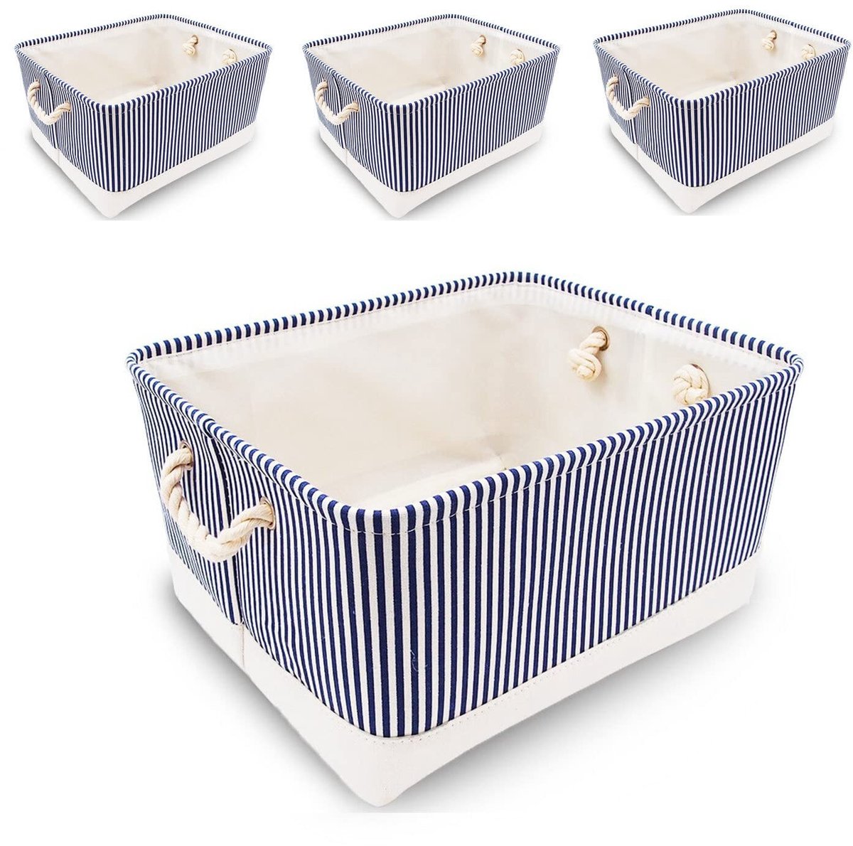 Omgoods - Set van 4 Opbergdozen met Blauwe Strepen