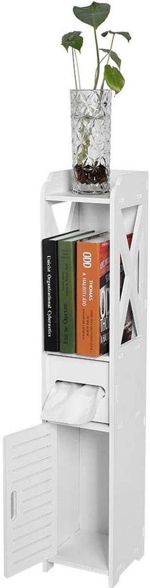 Omgoods- Badkamerkast Elegante Antieke Witte Afwerking - Hoge Badkamerkast - Opbergkast - Vloerkast - Ruime Laden - Maximaliseert Opbergruimte