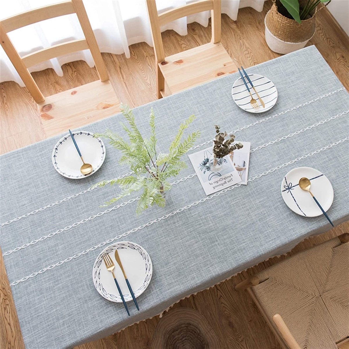 Omgoods - Elegante Tafelkleed met Kwasten Katoen en Linnen Grijs 140 x 220 cm