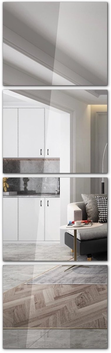 Omgoods - Set van 4 Volledige Spiegeltegels voor Wanddecoratie