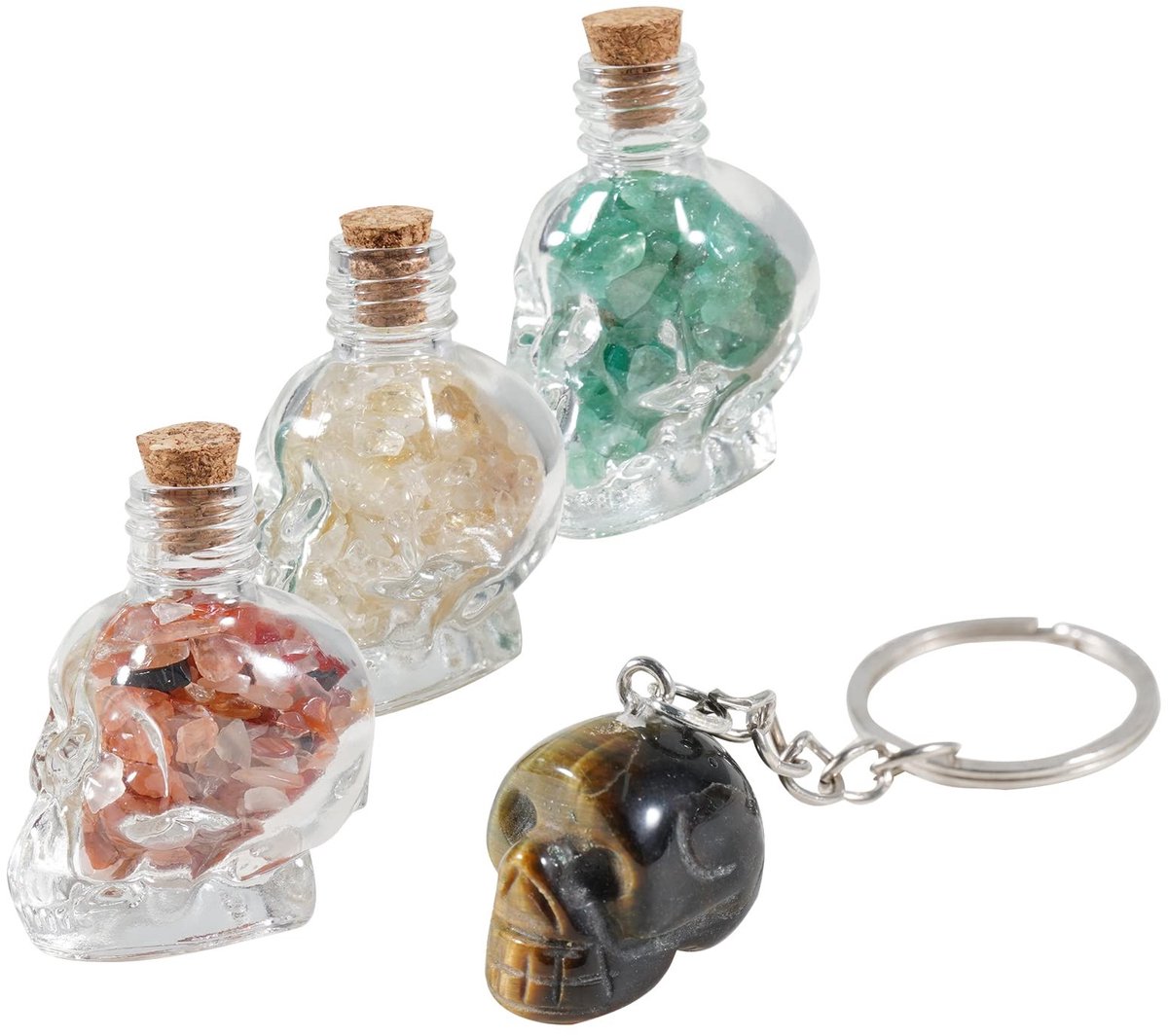 Omgoods - Natuurlijke Kristallen Sleutelhangertje met Skulls