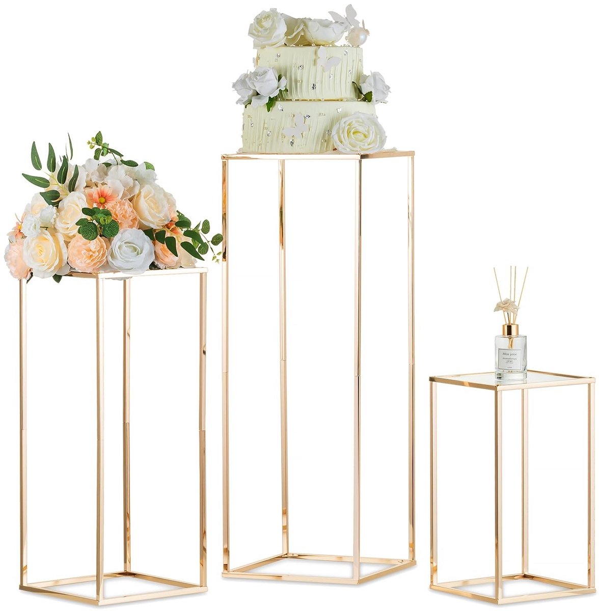 Omgoods - Set van 3 Gouden Bloemhouders voor Bruiloftdecoratie