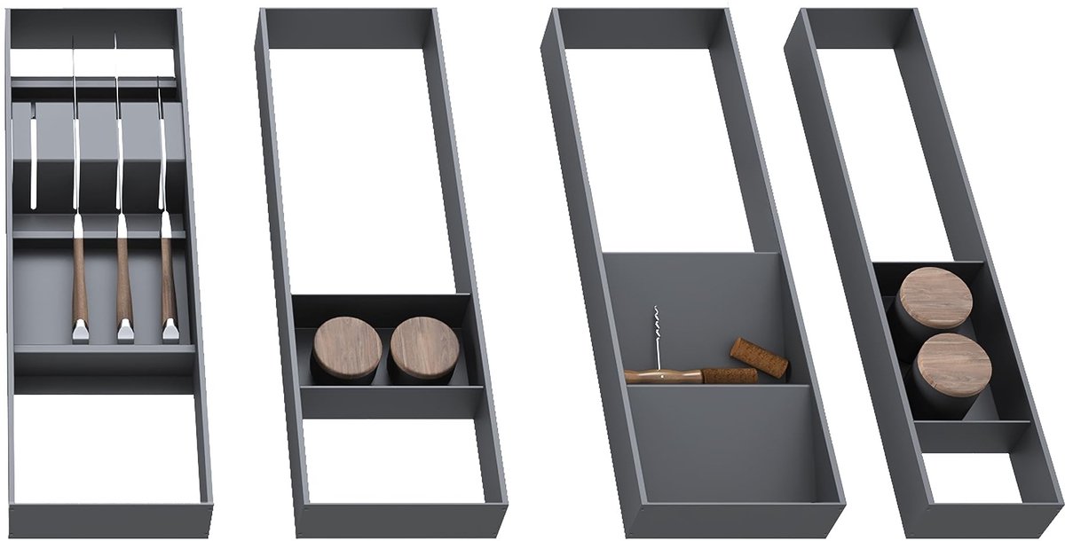 Omgoods - Lade Organizer 150x470mm in Antraciet Grijs van Staal en Hout