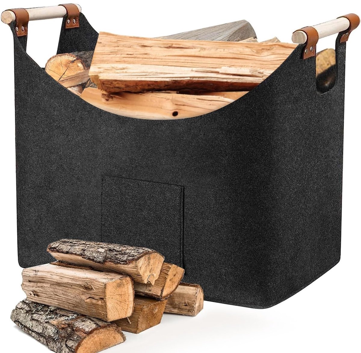 Omgoods - XL Houten Haardhoutmand van Vilt met Versterkt Handvat