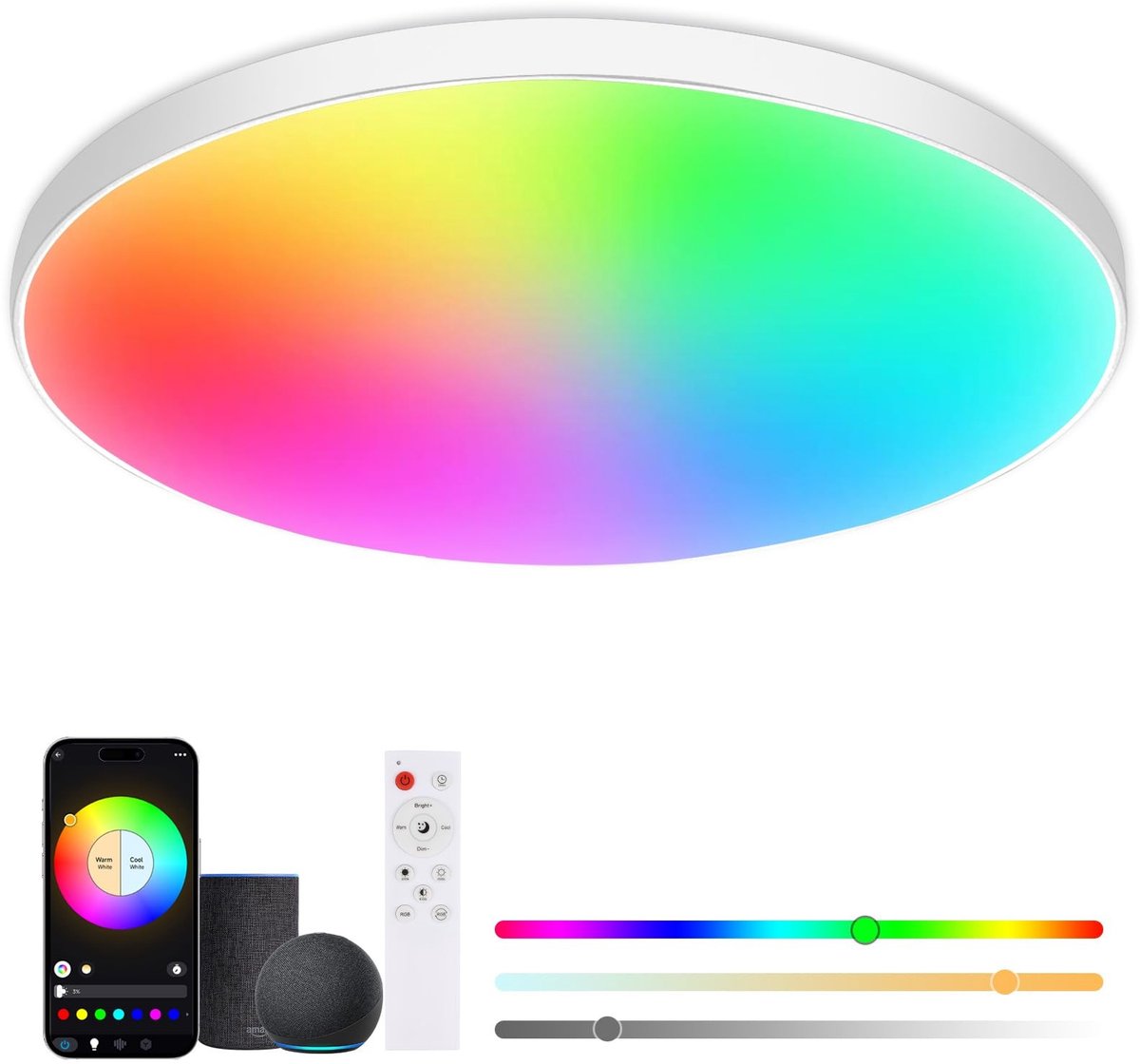 Omgoods - Dimbare LED Plafondlamp met Afstandsbediening en RGB Kleuren