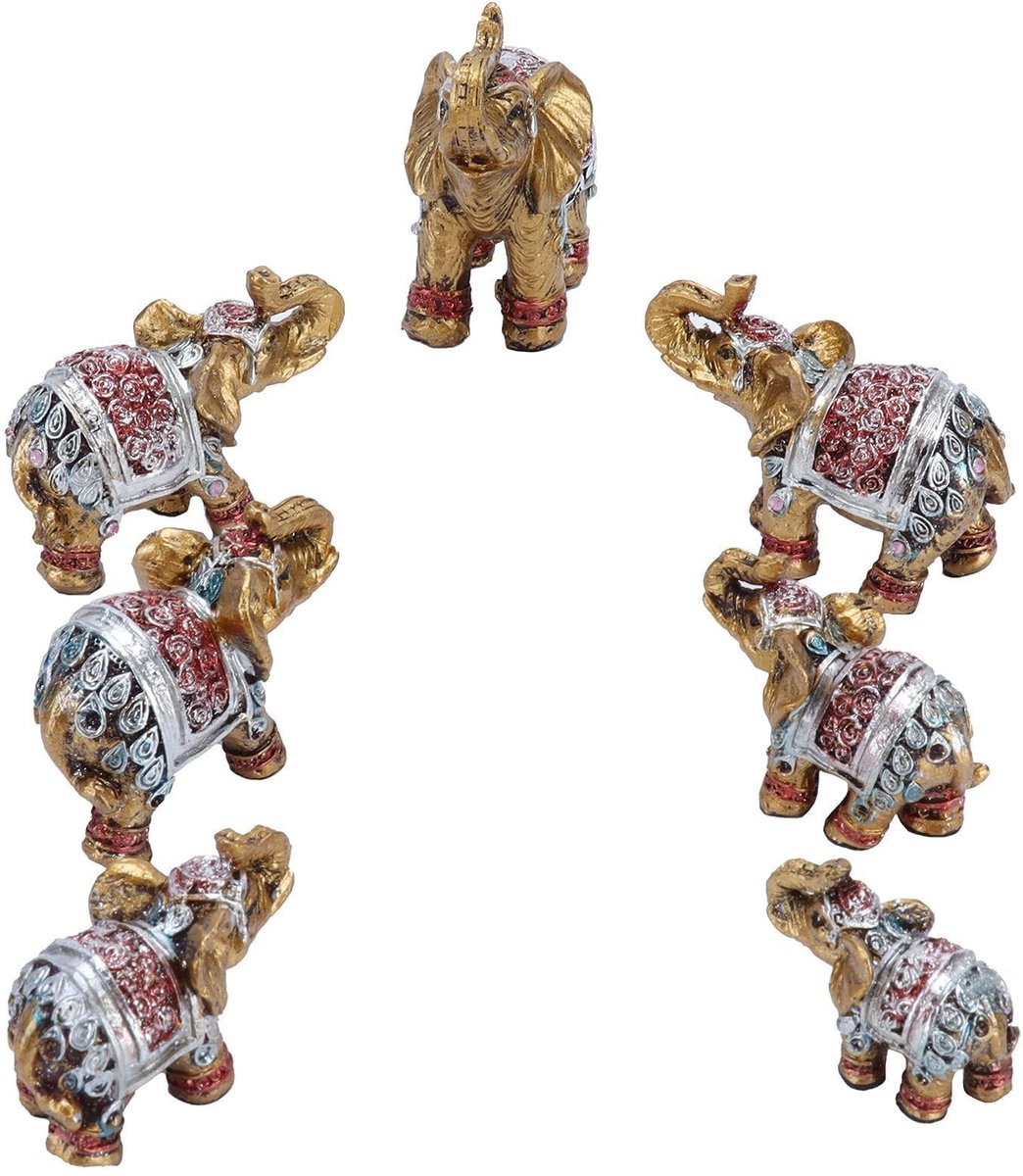 Omgoods - Set van 7 Geluks Olifanten Beelden voor Decoratie