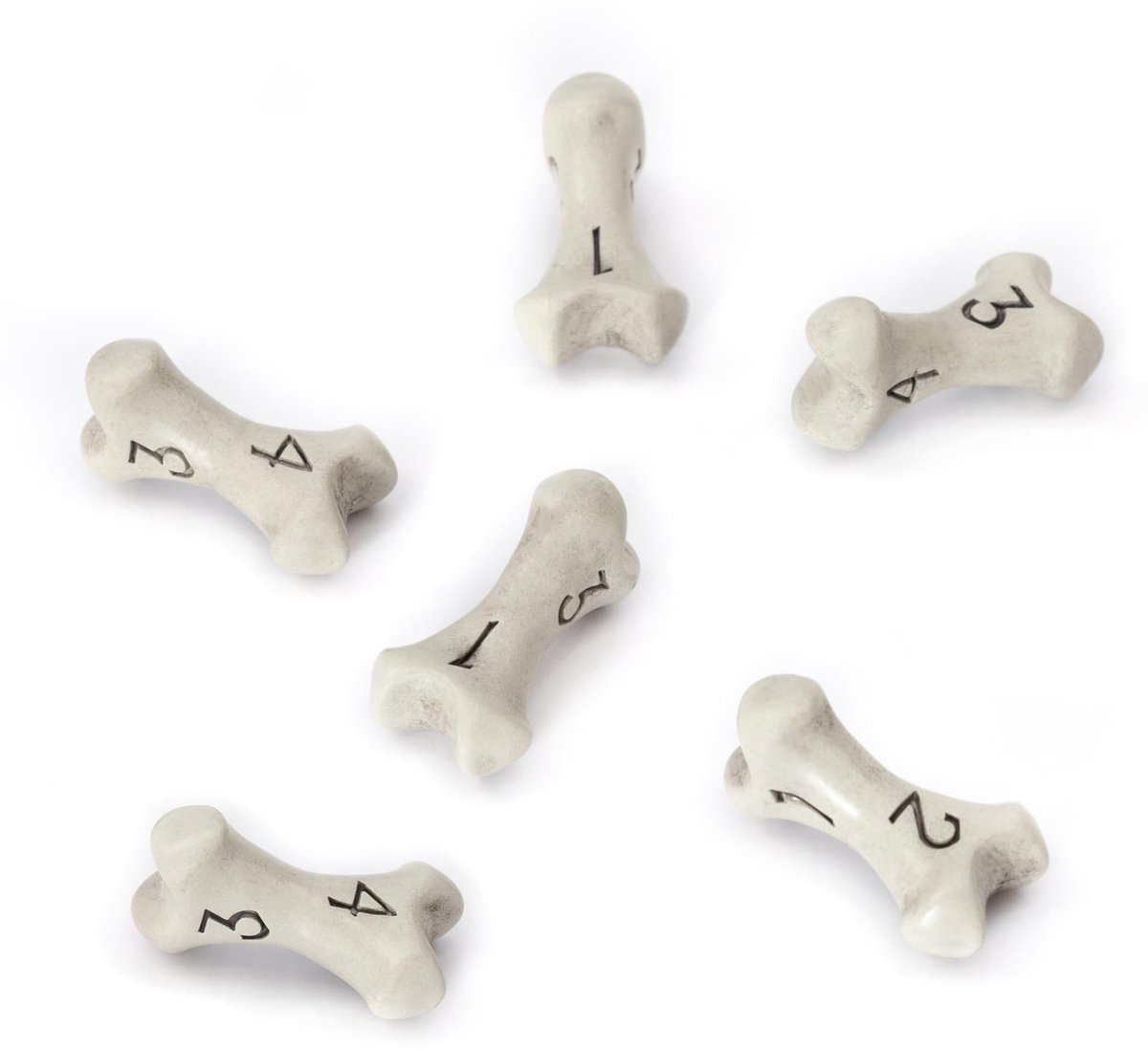 Omgoods - Set van 6 D4 Dobbelstenen, Skull & Bone Design, Wit