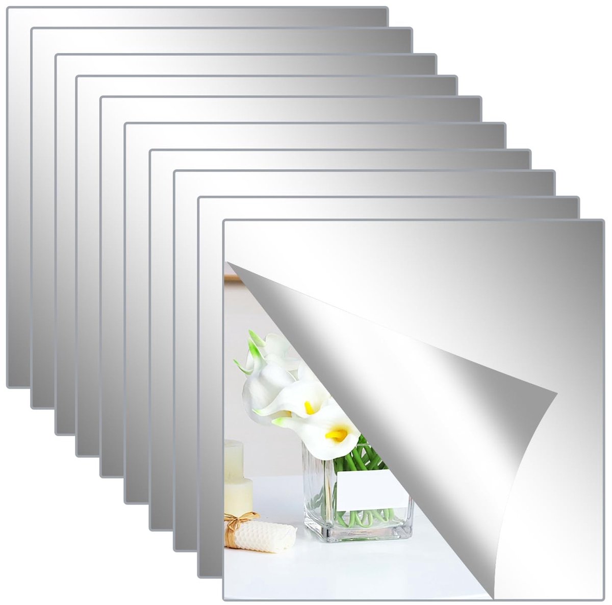 Omgoods - Set van 10 Zelfklevende Spiegels voor Wanddecoratie
