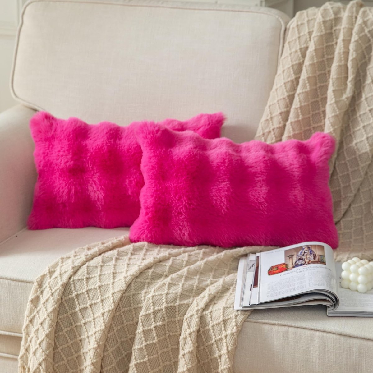 Omgoods - Set van 2 Hot Pink Kussenhoezen 30 x 50 cm