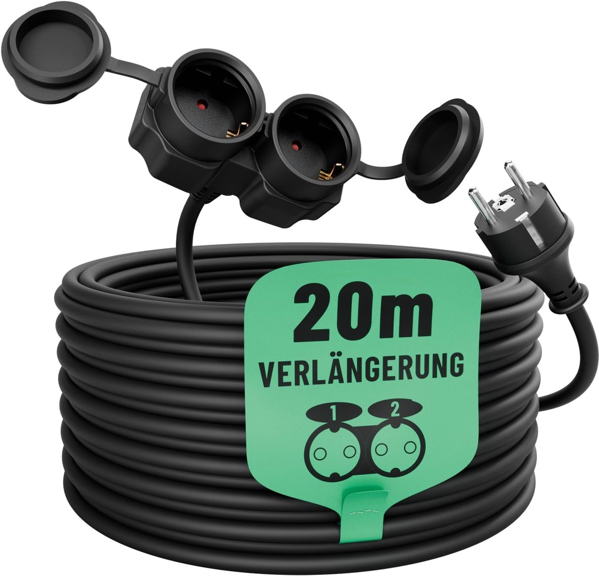 Omgoods - Uitbreidingskabel 20 m met 2 Stopcontacten - Waterdicht en Geschikt voor Buiten