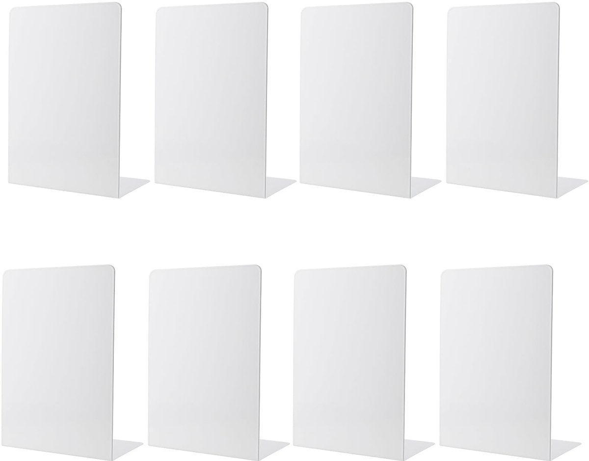 Omgoods - Set van 8 Witte Metalen Boeksteunen met Antislip Pads