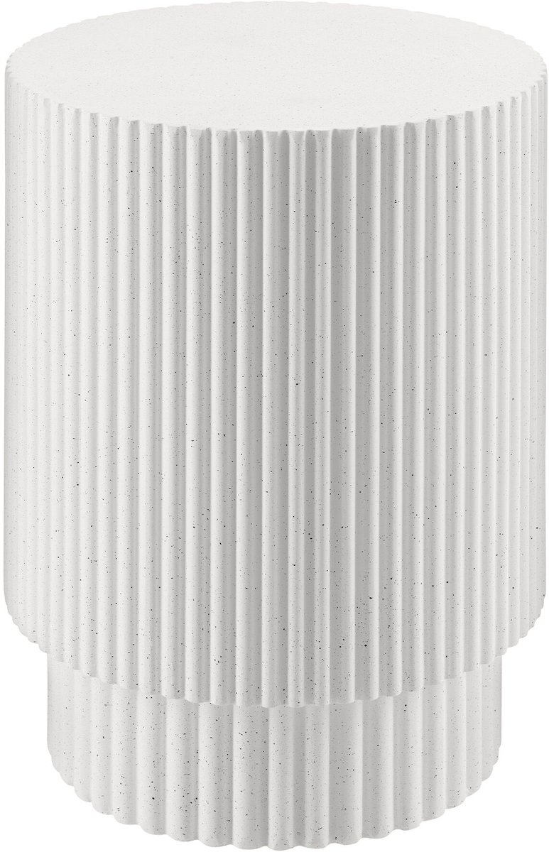 tectake® Ronde Bijzettafel Amira - Ø38 x 51 cm - Voor Binnen en Buiten - Betonlook - Groefstructuur - Weerbestendig Magnesiumoxide - Draagkracht 25 kg - Tafeltje voor bij de Bank of Stoel, Woonkamer, Tuin, Balkon - Inclusief Vloerbeschermers - Wit