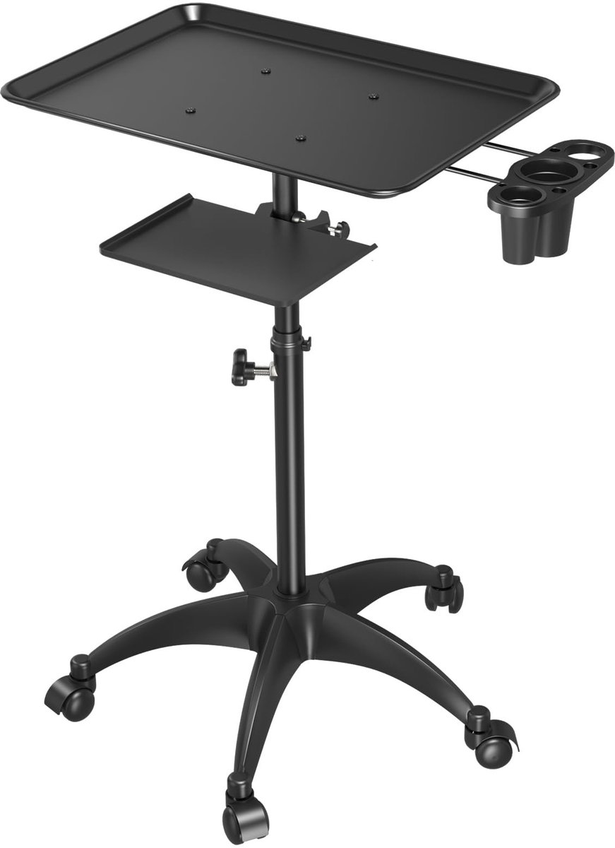 Omgoods - Salon Trolley met Opbergruimte en Verstelbare Hoogte, Zwart