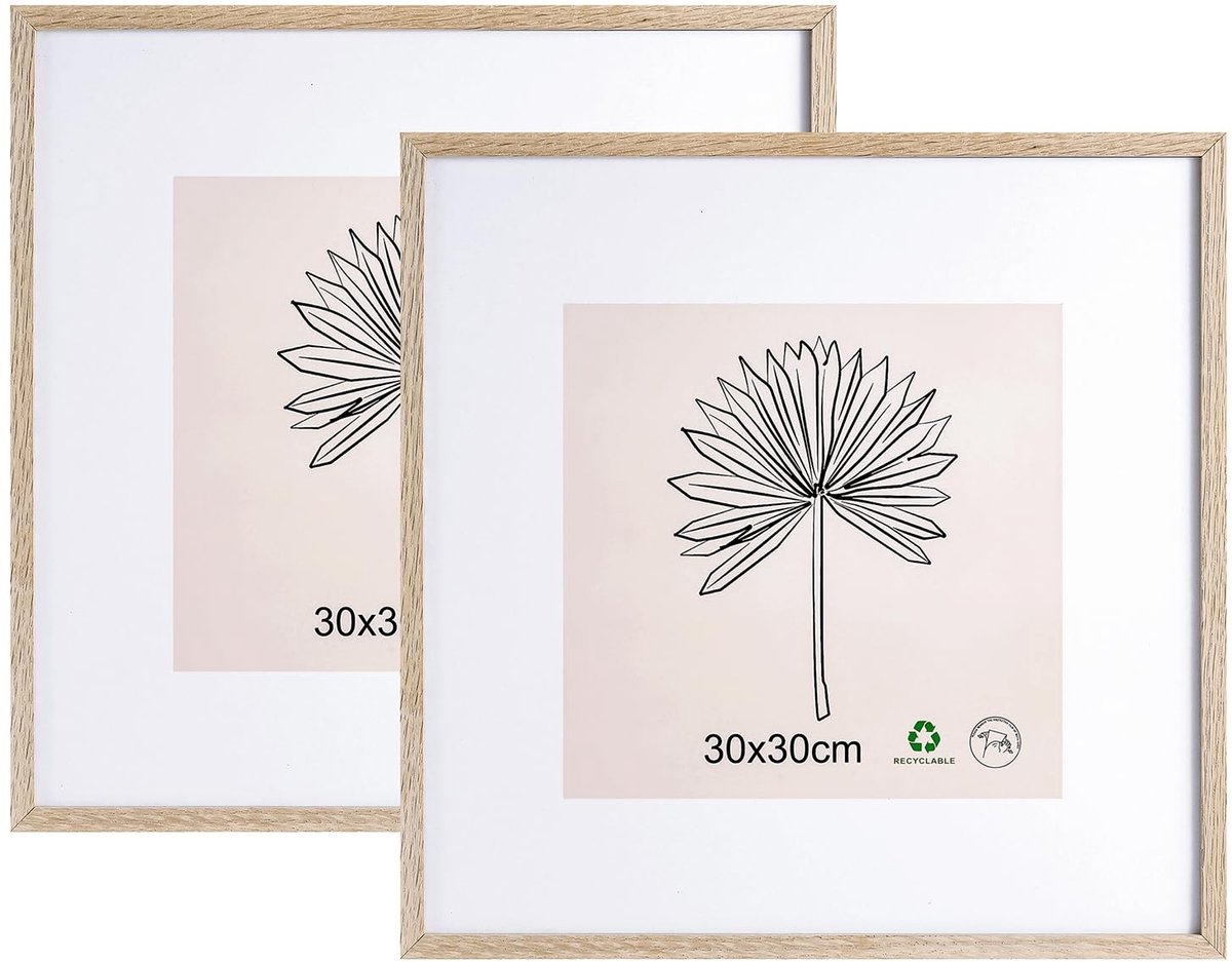 Omgoods - Houten Fotolijst 30 x 30 cm met Acrylaatglas, 2 Stuks