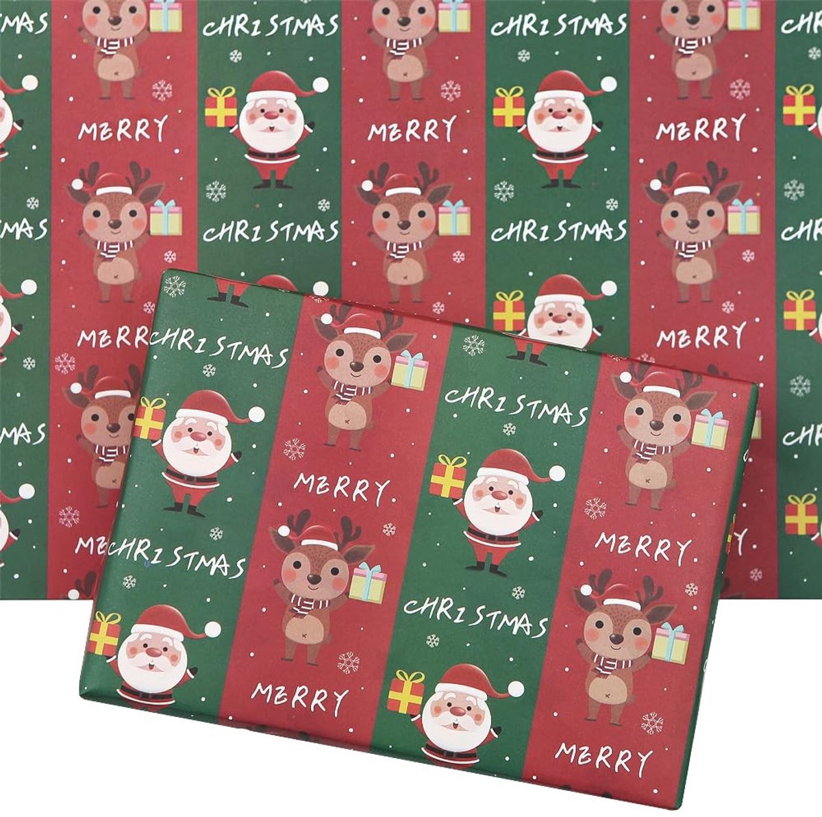 Omgoods - Cadeaupapier Kerstman en Hert 4 Vellen 50 x 70 cm