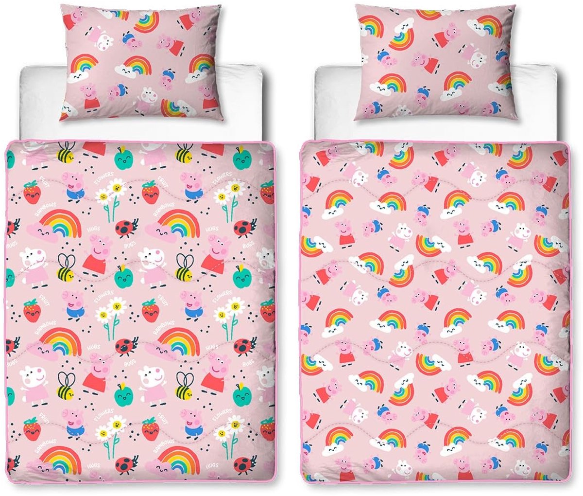 Omgoods - Peppa Pig Eenpersoonsbed met Omkeerbaar Dekbed
