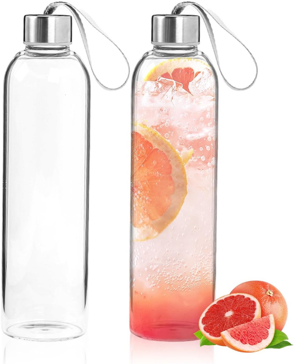 Omgoods - Borosilicaat Glazen Waterfles 1000 ml - Set van 2 Stuks