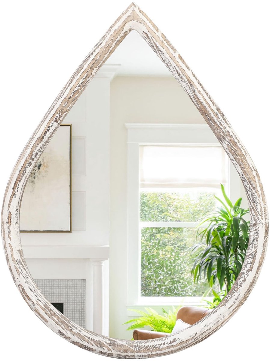 Omgoods - Unieke Teardrop Wandspiegel met Houten Frame 50x40cm