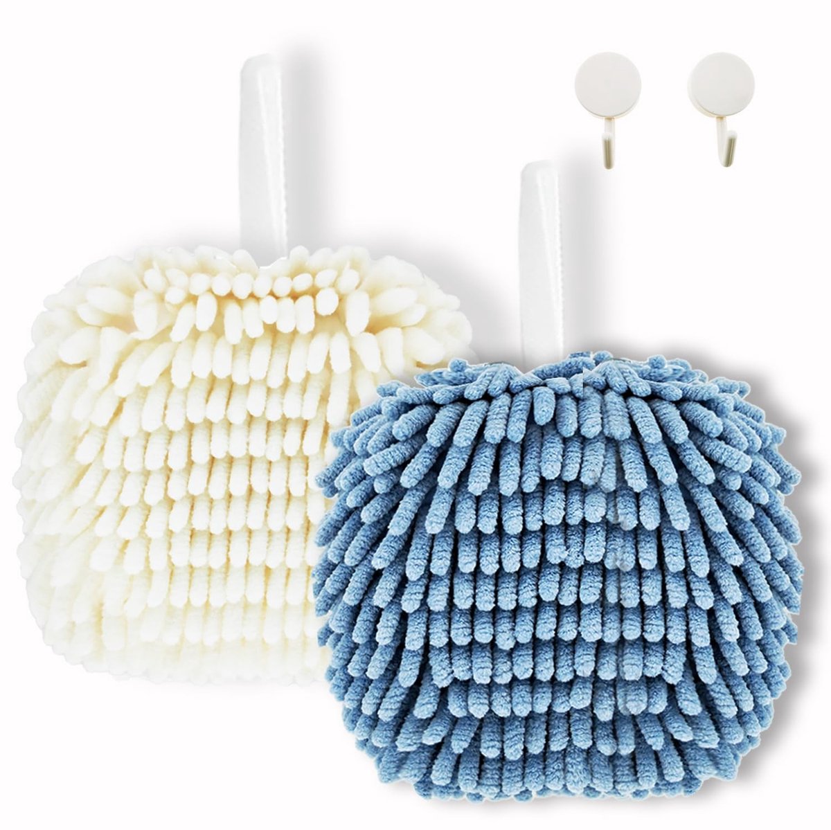 Omgoods - Chenille Handdoeken Set Wit en Lichtblauw 2 Stuks Sneldrogend