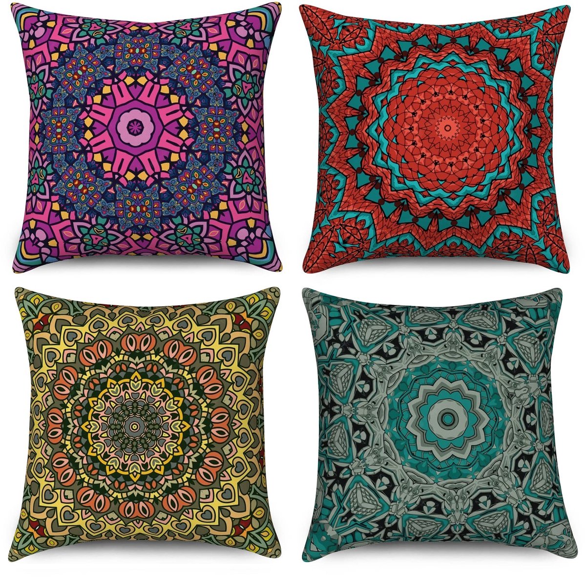 Omgoods - Bohemian Kussenhoezen Set van 4 - Retro Bloem Motief voor Sofa en Tuin