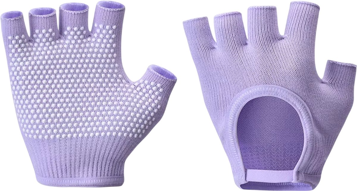 Antislip Yoga Handschoenen Dames – Half Finger Grip Handschoenen voor Pilates, Fitness, Gym & Workout - Paars