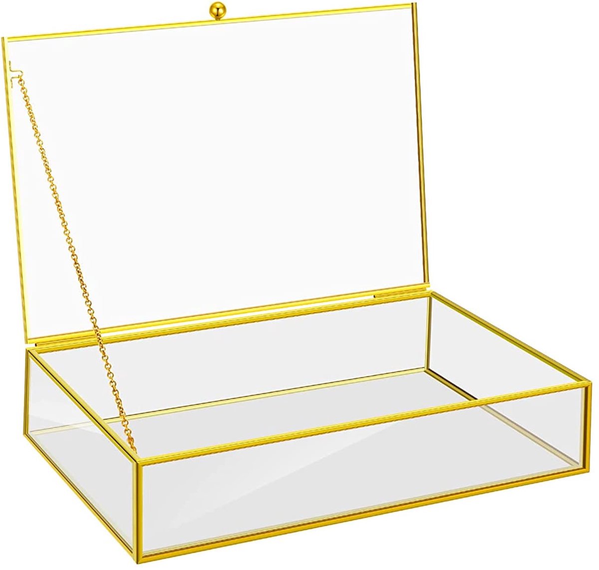 Omgoods - Glazen sieradenbox grote decoratieve doos voor sieraden en snuisterijen in goud