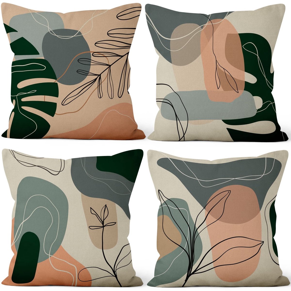 Omgoods - Set van 4 Geometrische Kussenhoezen 41x41 cm voor Thuisdecoratie