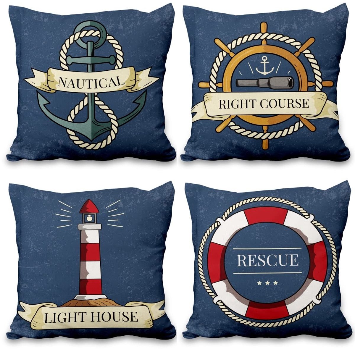 Omgoods - Set van 4 Nautische Kussenhoezen 41x41cm