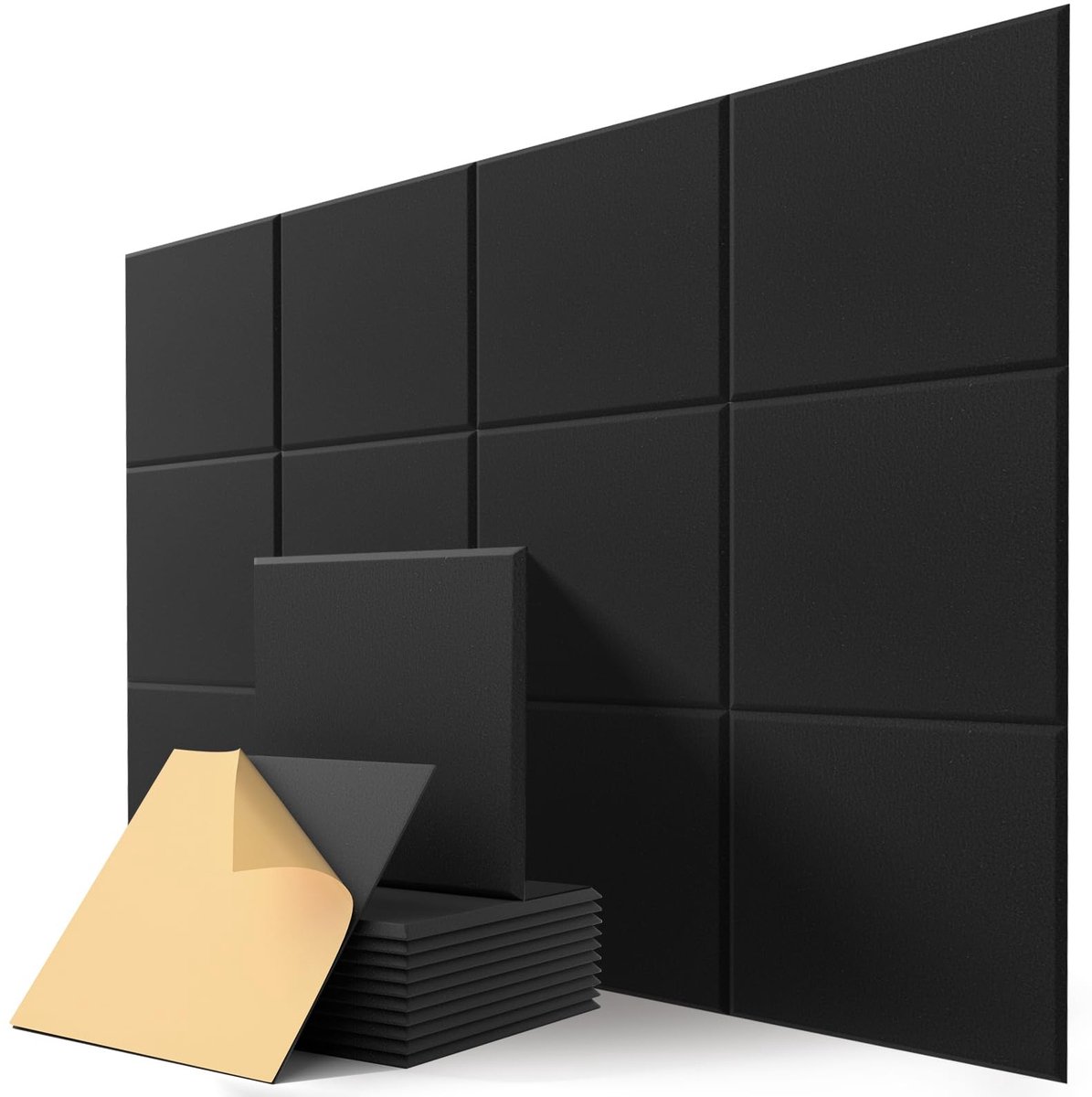 Omgoods - 12 Stuks Geluidsabsorberende Panelen in Zwart voor Wanddecoratie