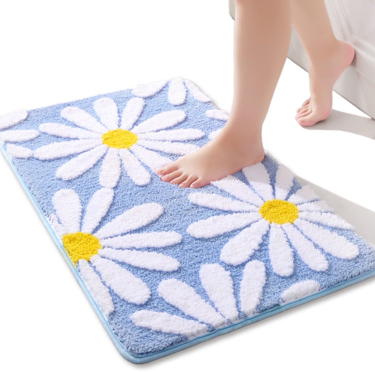 Omgoods - Blauw Badmat met Bloemenprint, Antislip en Wasbaar