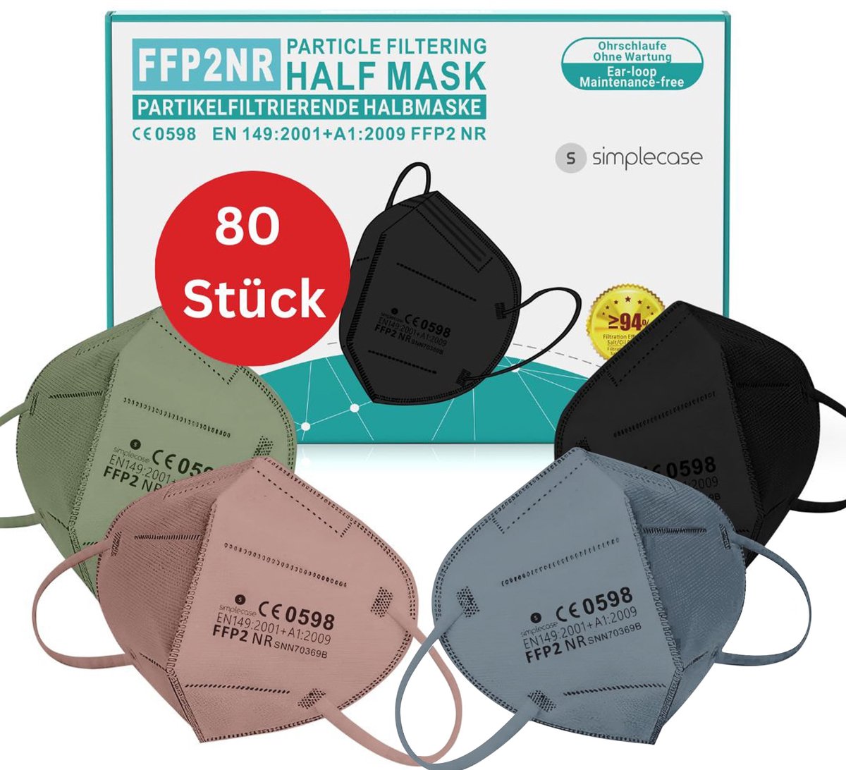Omgoods - 40 Stuks FFP2 Adembeschermingsmasker CE-gecertificeerd