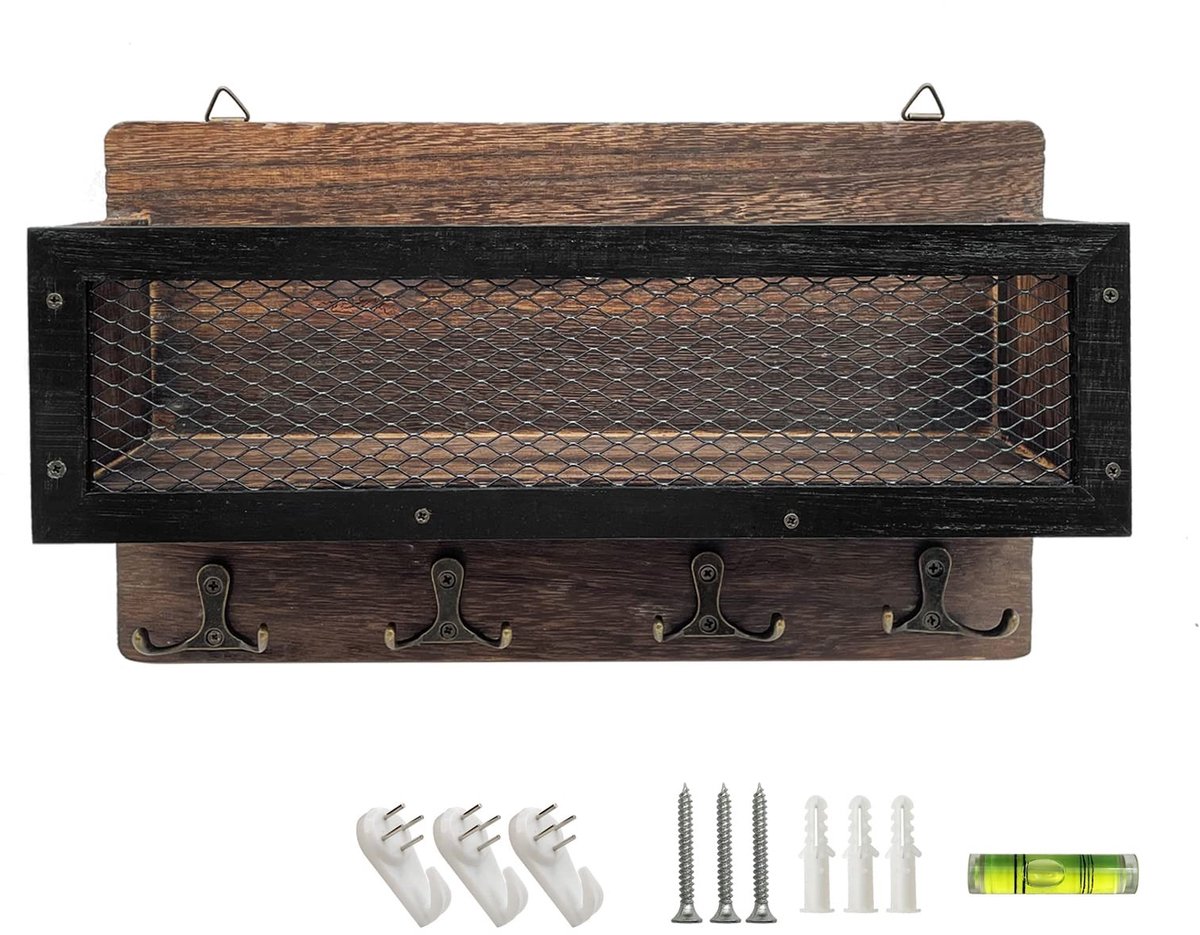 Omgoods- Sleutelhouder Decoratief - Houten Sleutelrek - Organizer met 4 Dubbele Haken - Wandmontage - Perfect Cadeau voor Huiswarming - Hoogwaardig Materiaal - Sleutelhanger