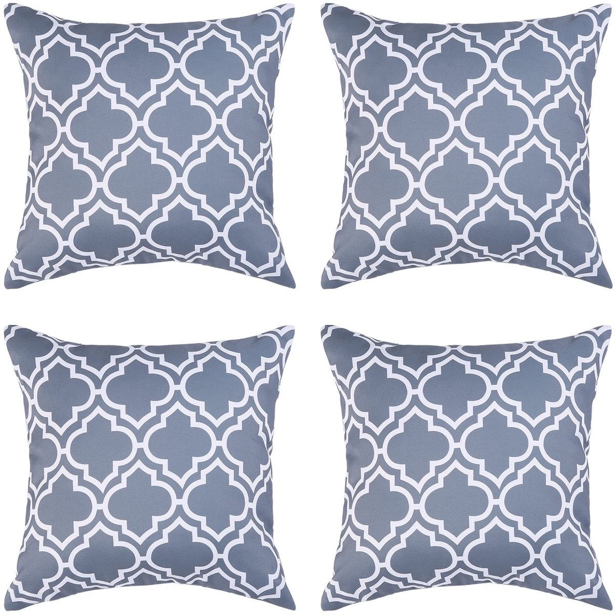 Omgoods - Polyester Decoratieve Kussenhoezen 4 Stuks 45x45 cm - Waterdichte Outdoor Kussens Grijs
