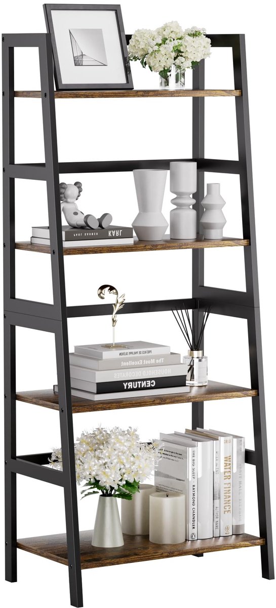 Omgoods - Ladder Shelf - 4 Laags Boekenkast van Bamboe voor Thuis