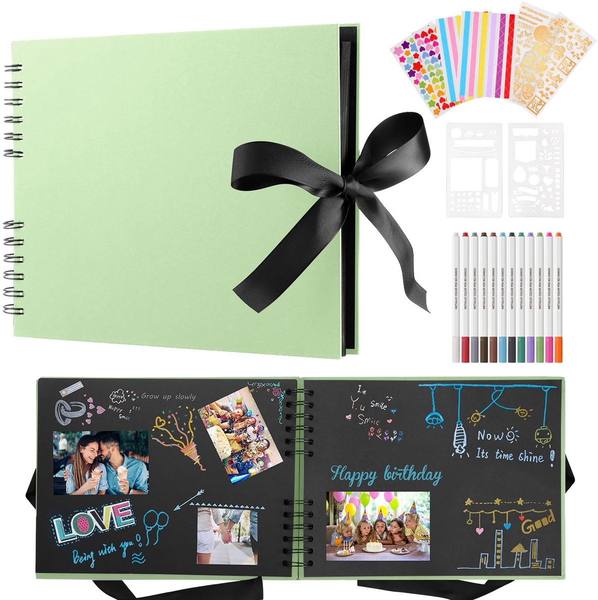 Omgoods- Fotoalbum 29,5 x 21 cm - 80 pagina's - Scrapbook - Plakboekset - Inclusief 12 metallic kleurstiften - Geschikt voor 240 foto's