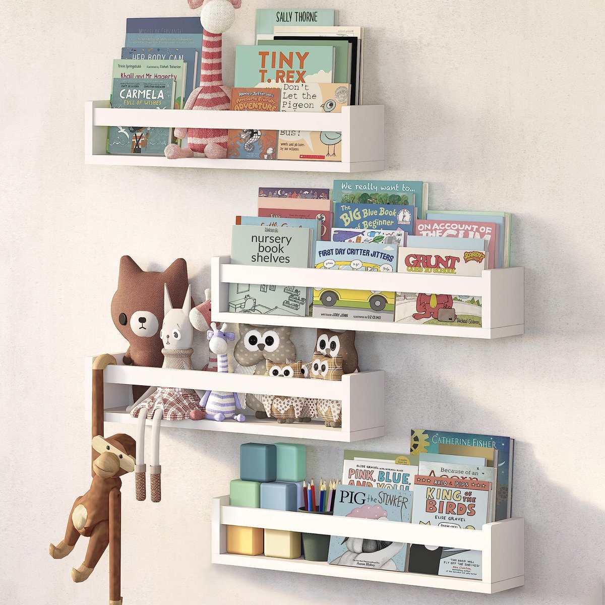 Omgoods - Set van 4 Drijvende Boekplanken voor Kinderkamers van 58,7 cm