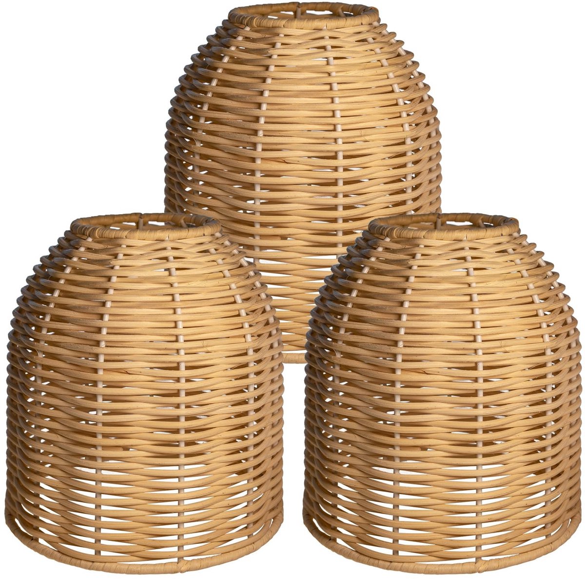 Omgoods - Set van 3 Vintage Rieten Lampenkappen voor Binnen en Buiten