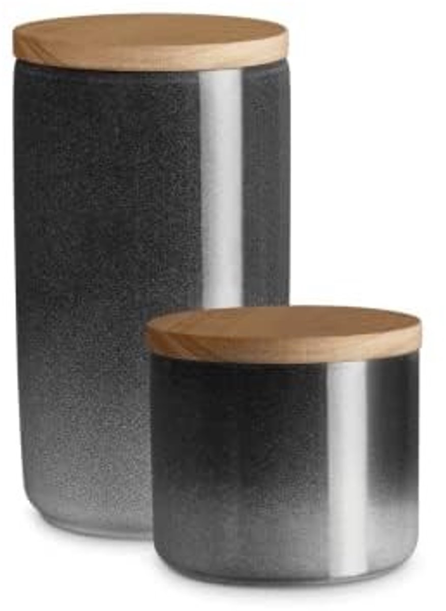 Omgoods - Keramische Opbergpotten met Houten Deksel in Grijs