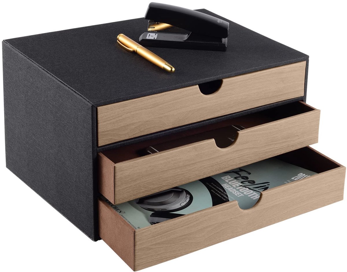 Omgoods - PU Lederen A4 Bureau Organizer met 3 Laden voor Documenten